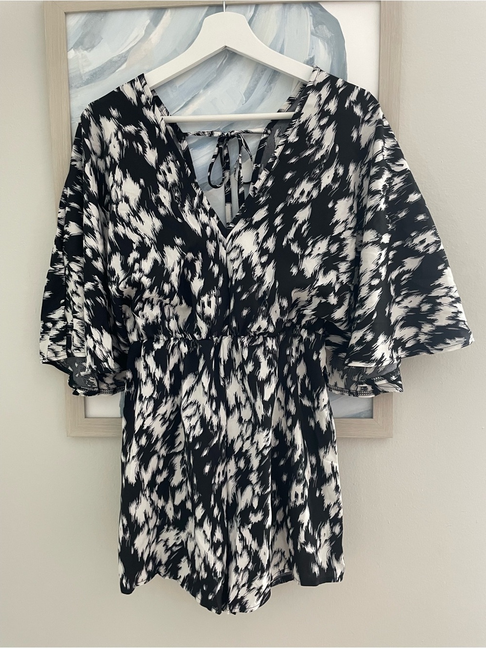 Black & White Printed V-Neck Women's romper